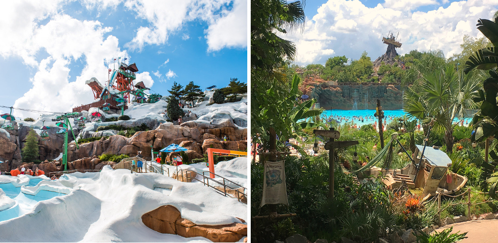 Comparacion Disney's Blizzard Beach Disney's Typhoon Lagoon cual es el mejor preferencias ventajas elegir parque acuatico